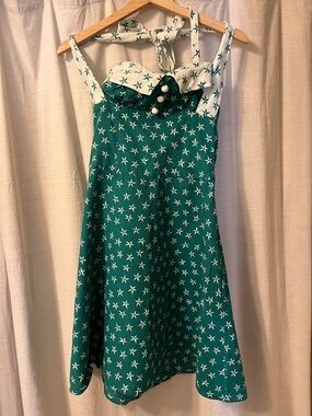 Y2K Betsey Johnson Green Star-Print Halter Dress
